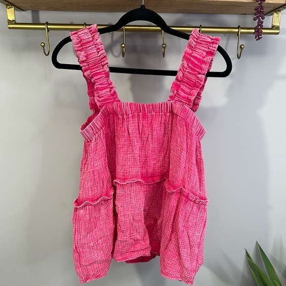 Pink Ruffled Women's Tank Top - Picture 2 of 6